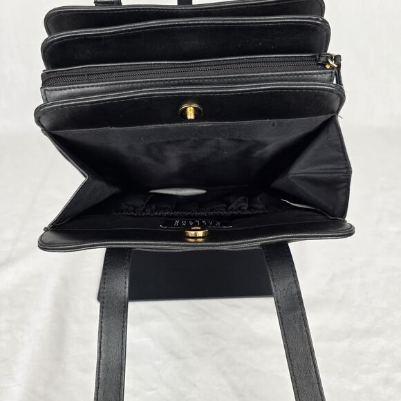 Hillard & Hansen Leather Shoulder Bag Black Card Holder Snap & Zipper Closures - Picture 6 of 16